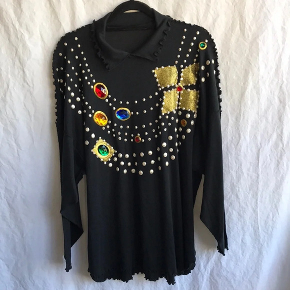 Expressions by Hold Everything black top with serious bling, size XL - Picture 1 of 8